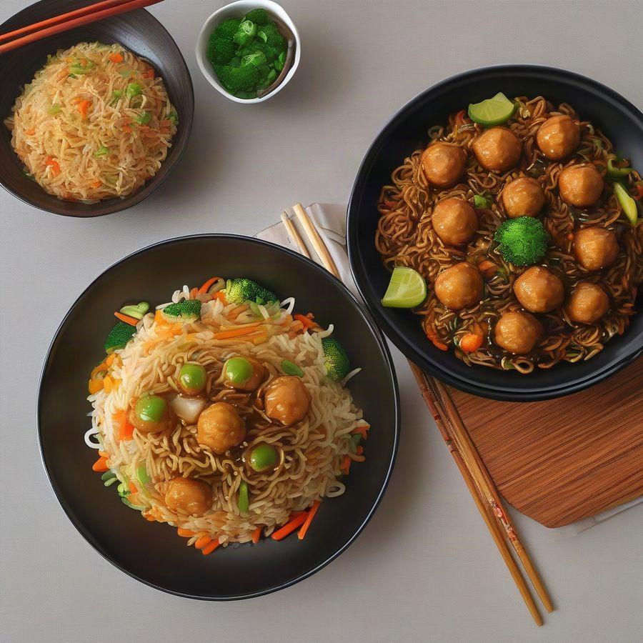 Veg Chowmein / Rice + Veg Manchurian